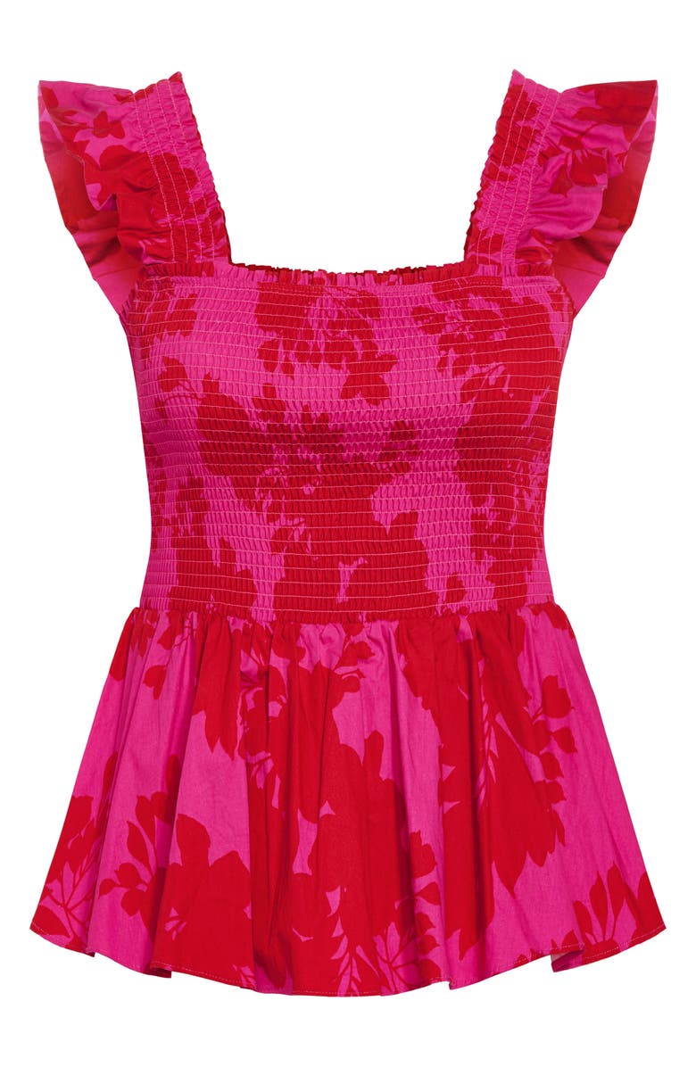 City Chic Marli Flutter Sleeve Smocked Top, Alternate, color, Vibrant Floral