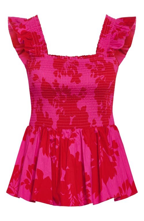 City Chic Marli Flutter Sleeve Smocked Top In Red