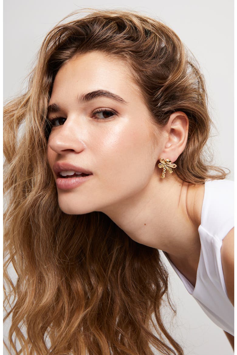 18K Gold-plated Dragonfly Earrings, Alternate, color, Gold
