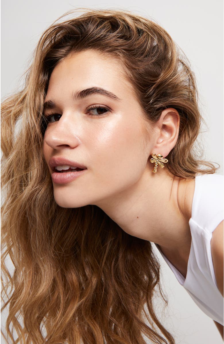 UNODE50 18K Gold-plated Dragonfly Earrings, Alternate, color, Gold