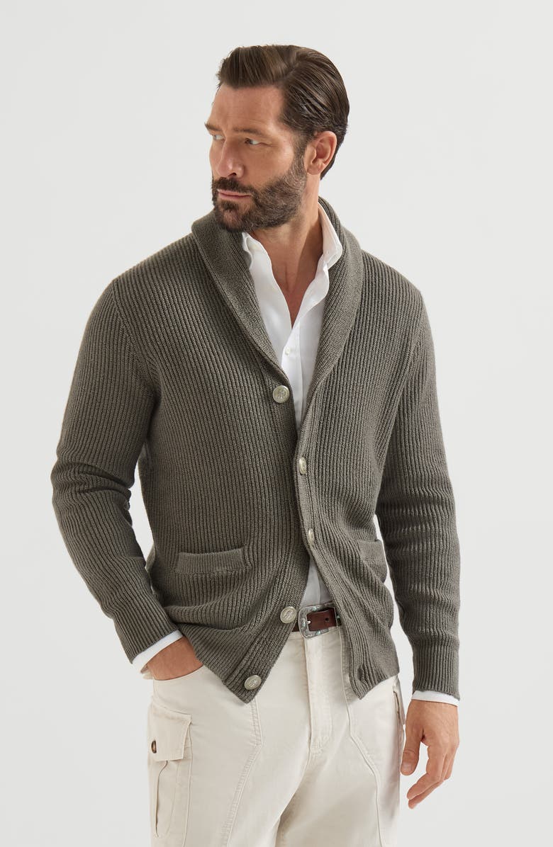 Brunello Cucinelli Malfilé cotton English rib cardigan, Main, color, Military