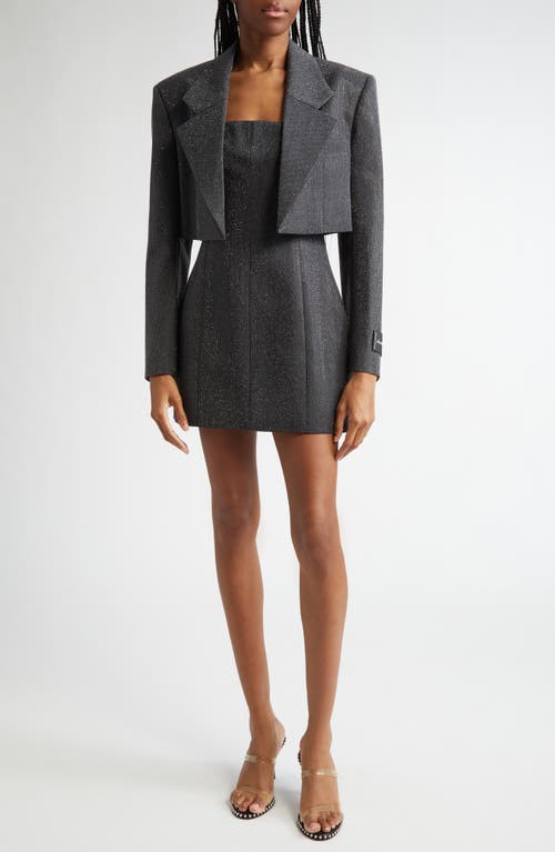 Alexander Wang Hotfix Beaded Wool Crop Blazer In 010 Charcoal