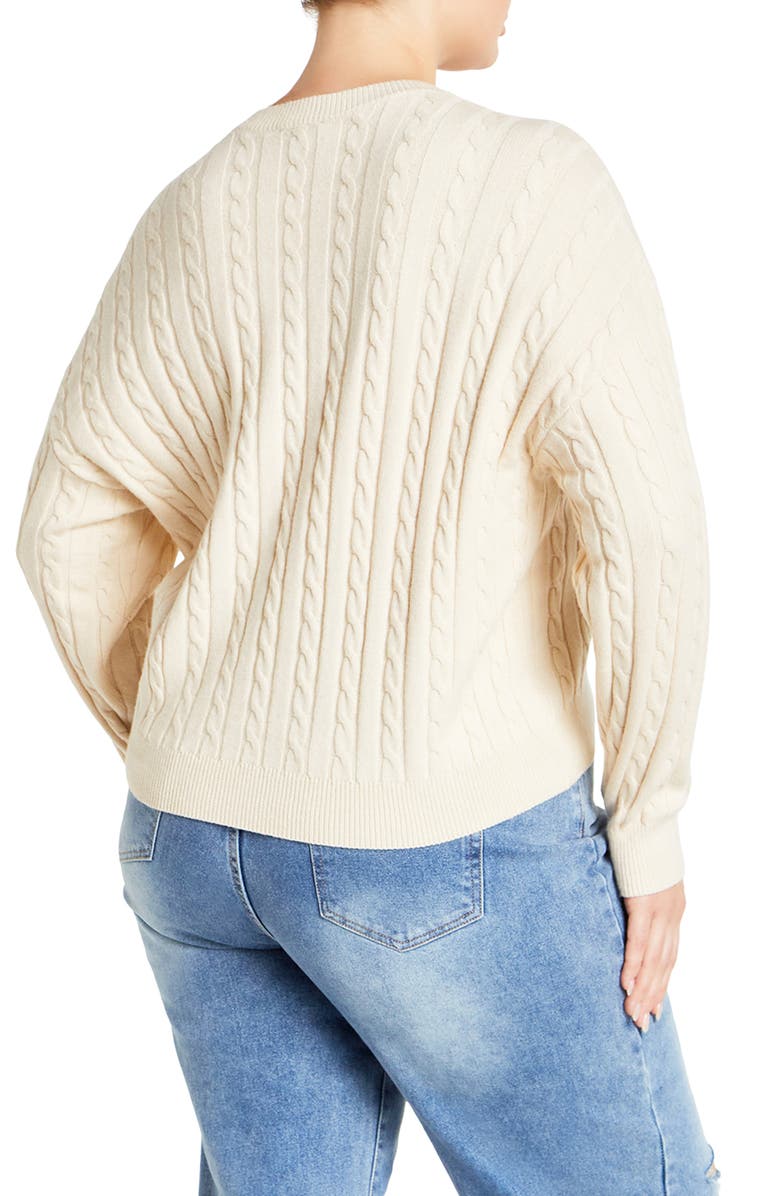 City Chic Shelby Cable Stitch High-Low Sweater, Alternate, color, Cream