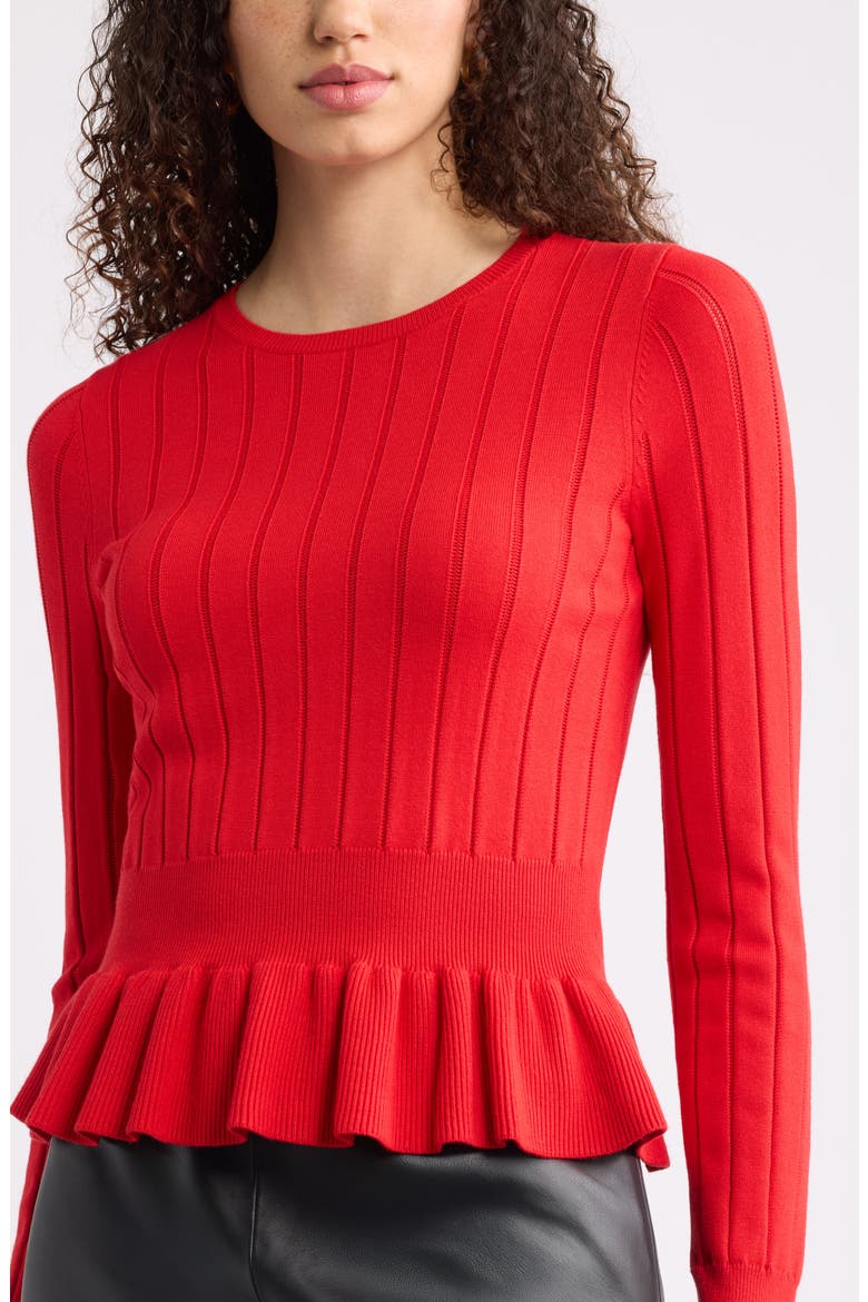 Ruffled Peplum Sweater, Alternate, color, RED GOJI