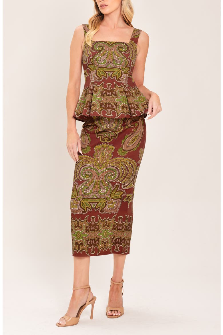 Paisley Print Pencil Skirt, Alternate, color, MAROON