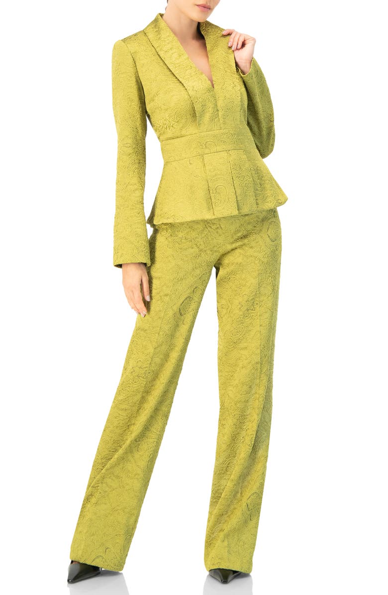 IVONNE Wide-Leg Straight Trousers with Wide Hem, Alternate, color, Green