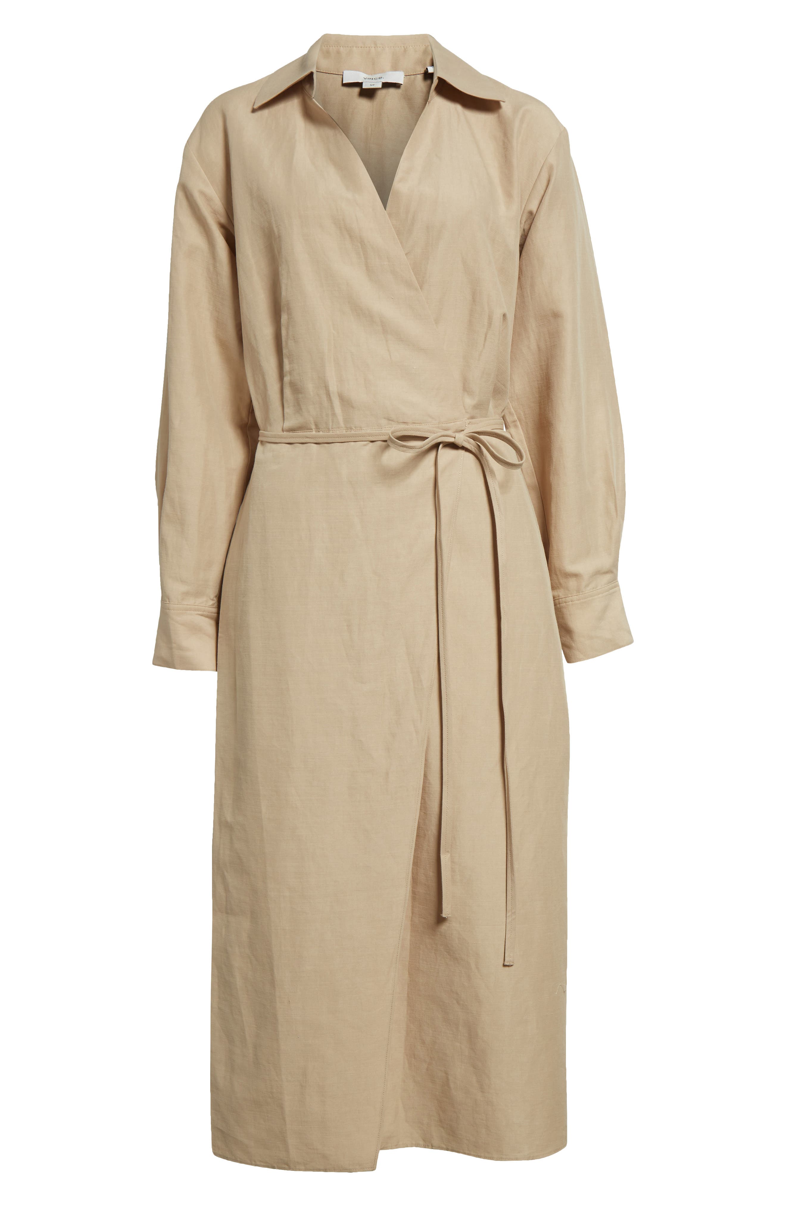 vince long sleeve wrap shirt dress Furrow Stripe Wrap Dress