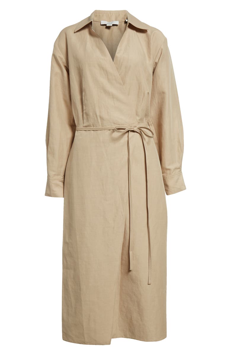 Vince Long Sleeve Wrap Shirtdress, Alternate, color, Light Sandbar