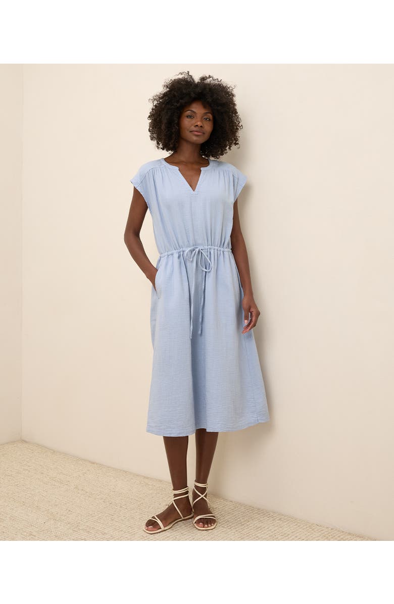Pact Organic Cotton Coastal Double Gauze Tie Waist Midi Dress, Main, color, Cornflower Blue