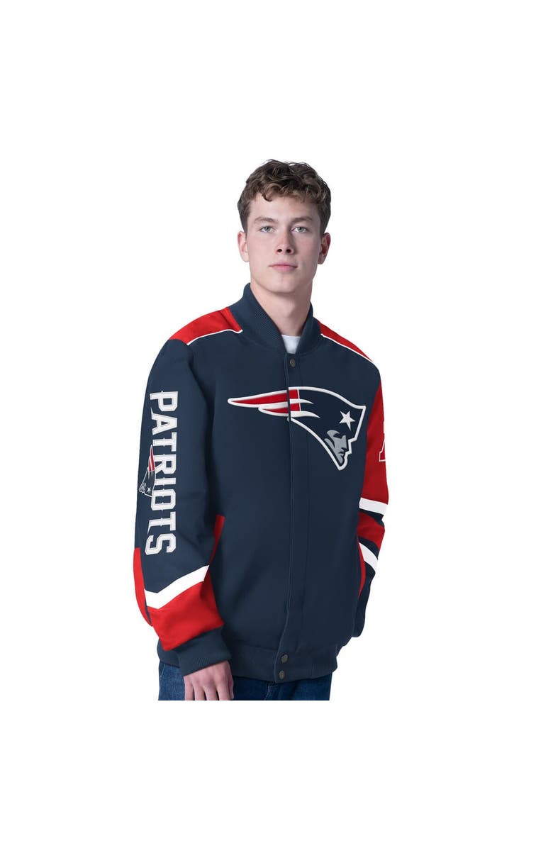 G-III SPORTS BY CARL BANKS Men's G-III Sports by Carl Banks Navy New England Patriots Prime Time Full-Zip Racing Jacket, Main, color, Navy