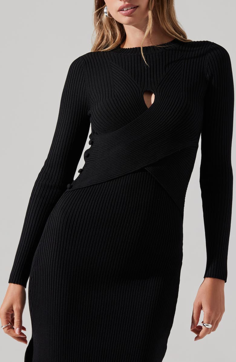 ASTR the Label Cutout Long Sleeve Ribbed Midi Sweater Dress, Alternate, color, 