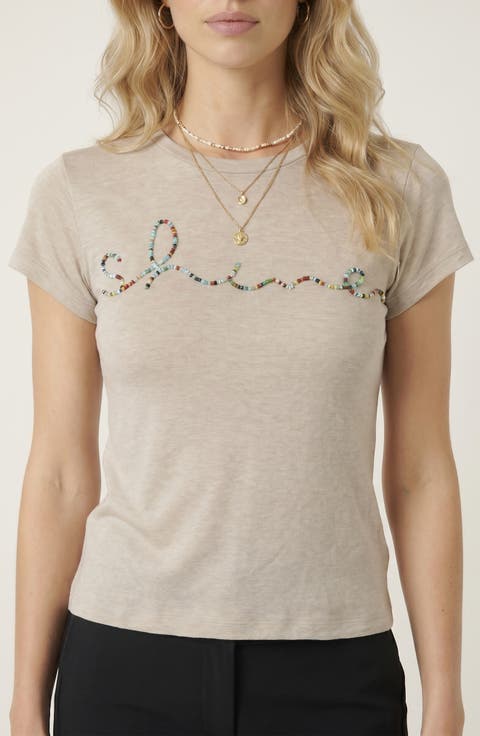 Short Sleeve Beaded Script Tee