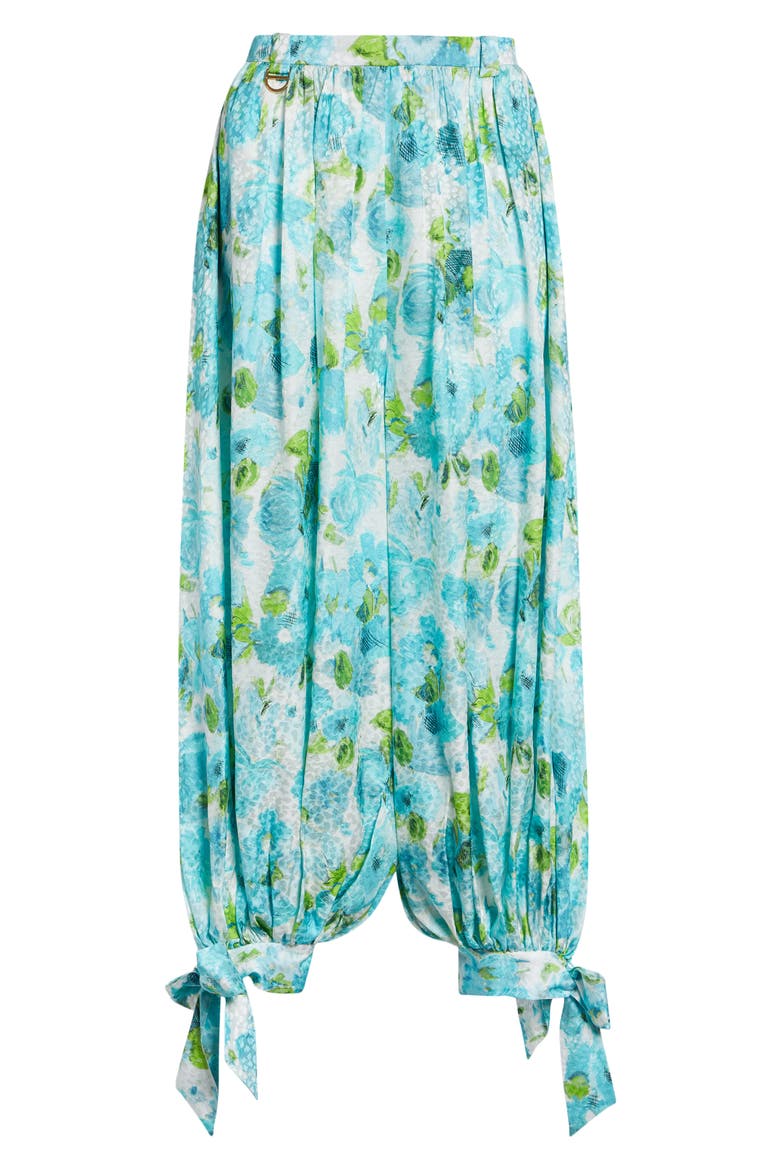 Floral Silk Jacquard Harem Pants, Alternate, color, WHITE - BLUE