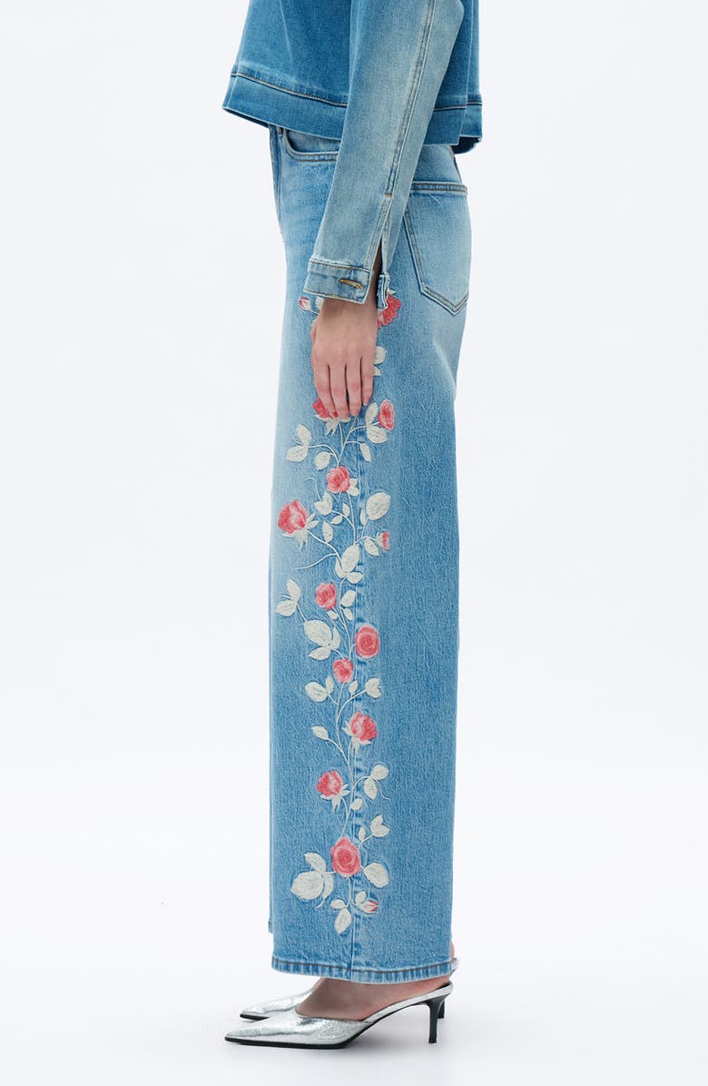 Bayeas Floral Embroidered High Waist Barrel Leg Jeans, Alternate, color, Light Blue