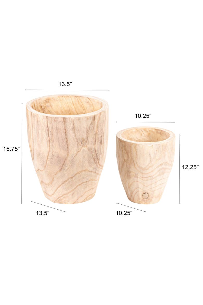 Round Paulownia Wood Planters, Natural, Set of 2, Alternate, color, Natural