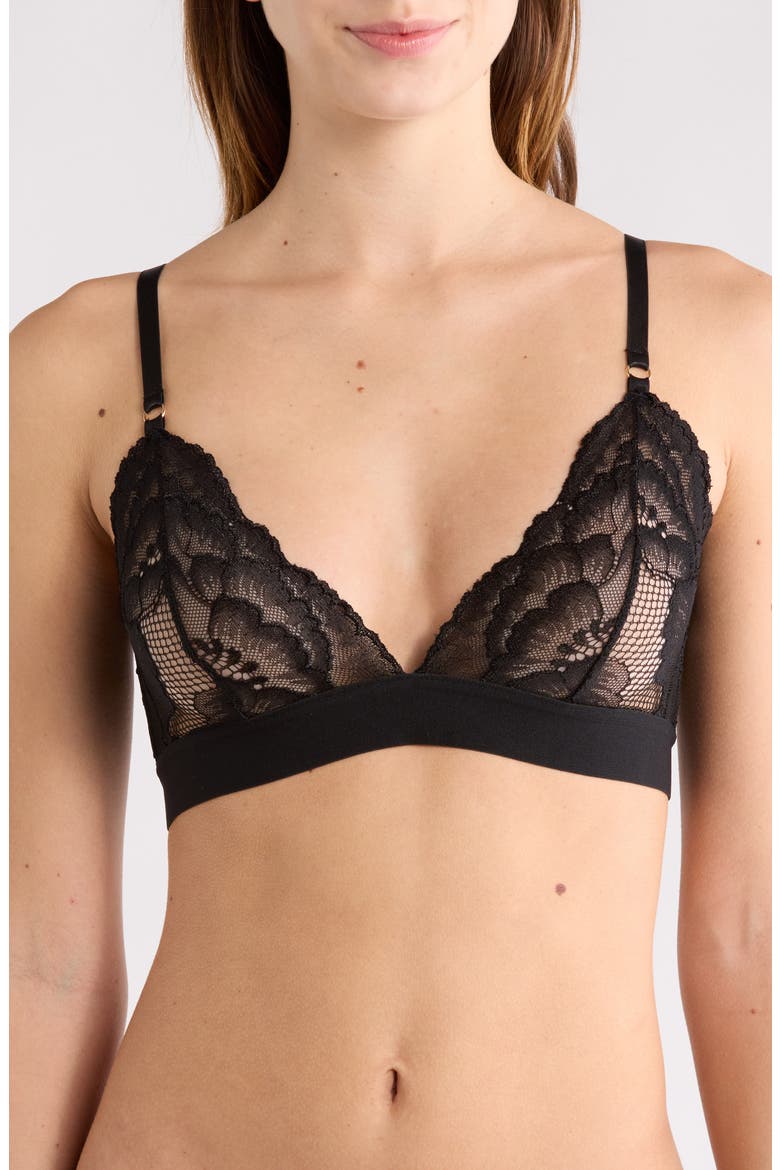 Floral Lace Triangle Bralette, Main, color, BLACK