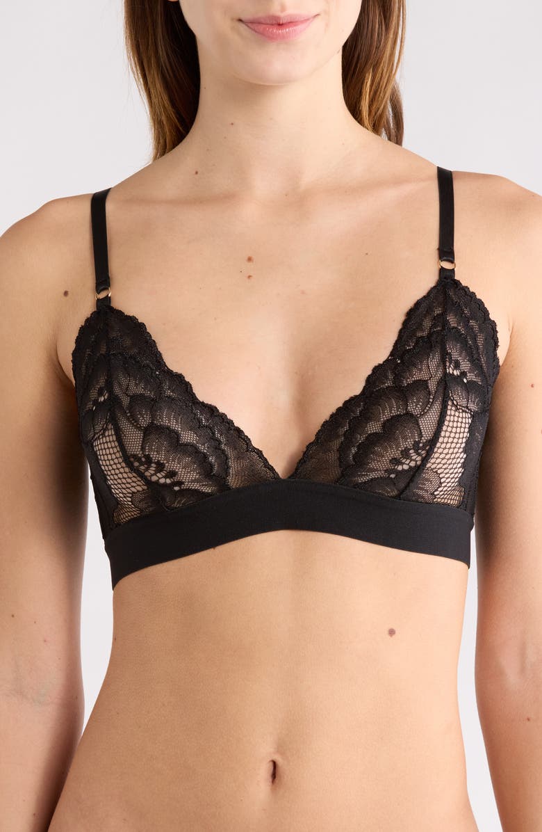 KILO BRAVA Floral Lace Triangle Bralette, Main, color, Black