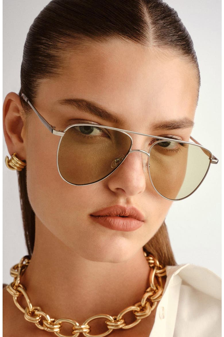 The Duke 57mm Aviator Sunglasses, Alternate, color, SILVER