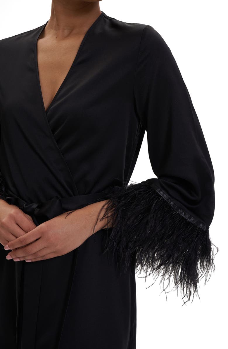 Rya Collection Swan Ostrich Feather Trim Charmeuse Robe, Alternate, color,