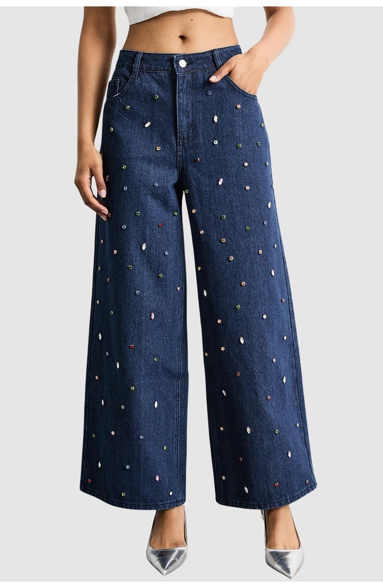 Warehouse Hotfix Embellished Wide Leg Jean, Alternate, color, Indigo
