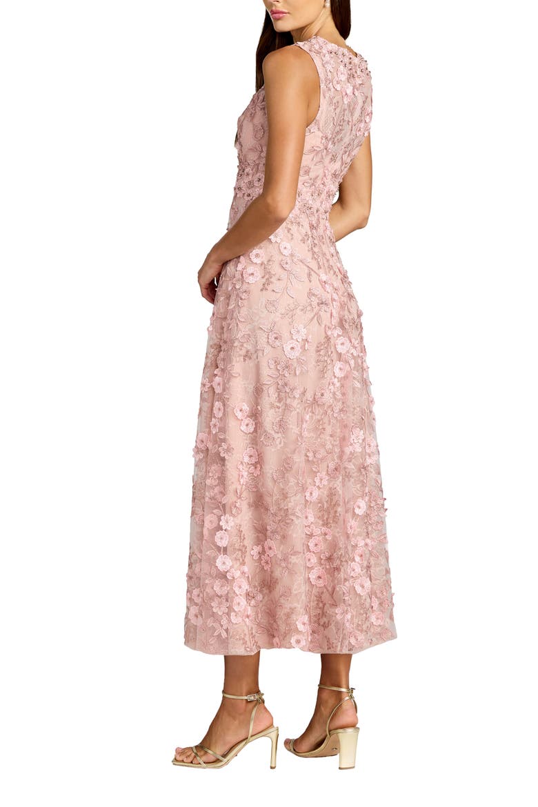 Petite Floral Embroidered High Neck Midi Dress, Alternate, color, Rose
