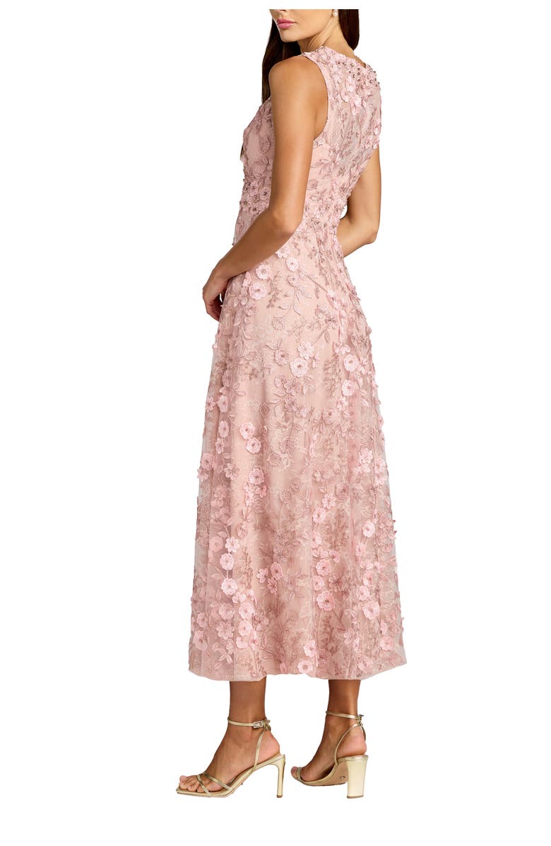 Mac Duggal Petite Floral Embroidered High Neck Midi Dress, Alternate, color, Rose