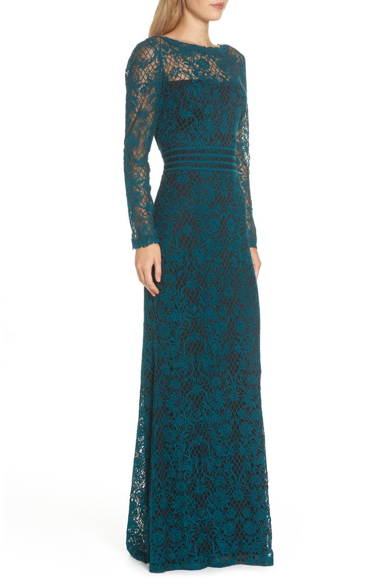 Embroidered Lace Gown, Alternate, color, PINE/ BLACK