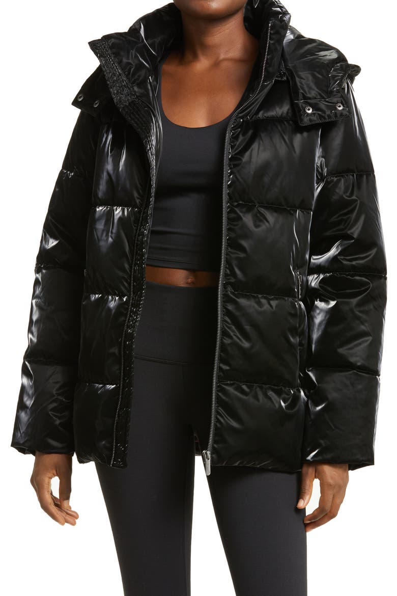 Snow Puffer Jacket with Removable Hood, Main, color, BLACK SHINE