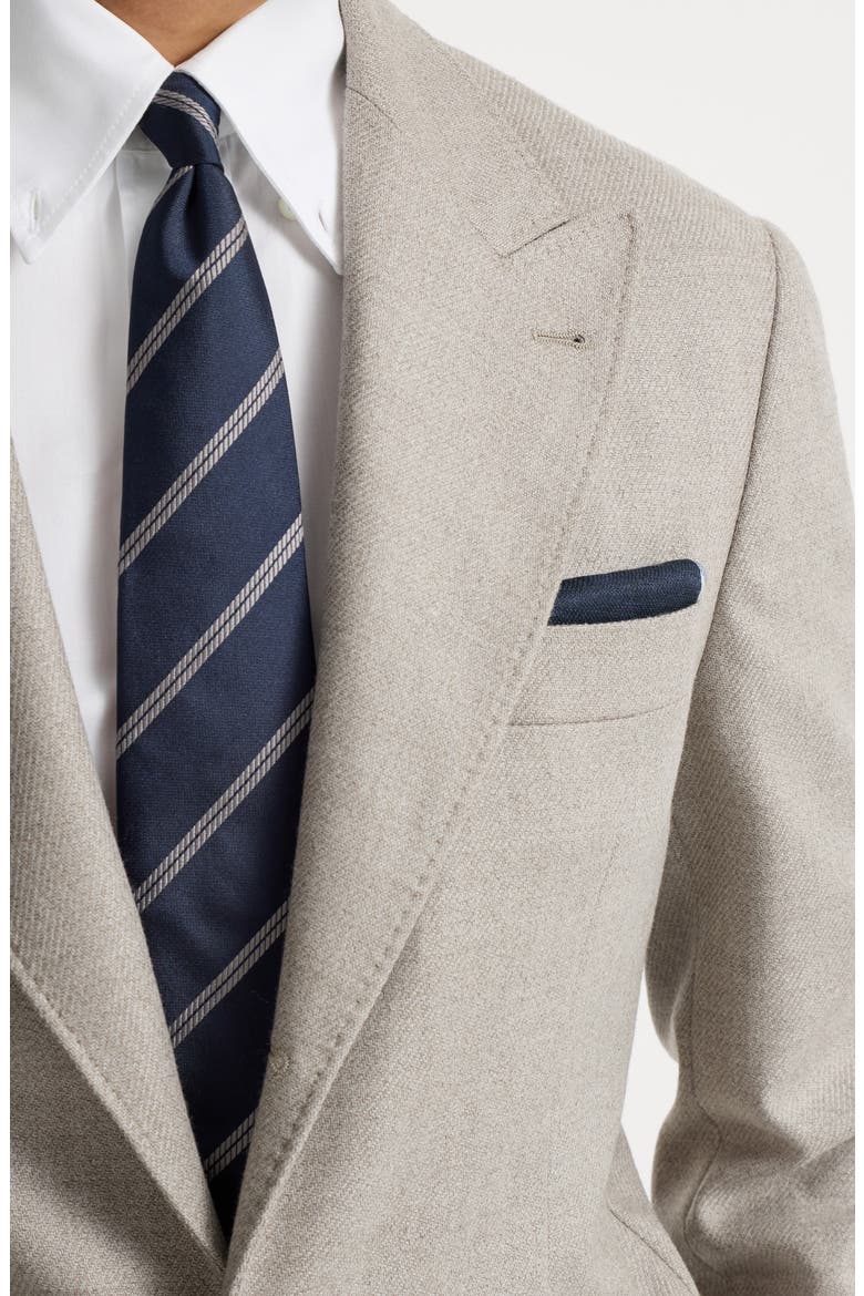 Silk pocket square with striped border, Alternate, color, Navy Blue