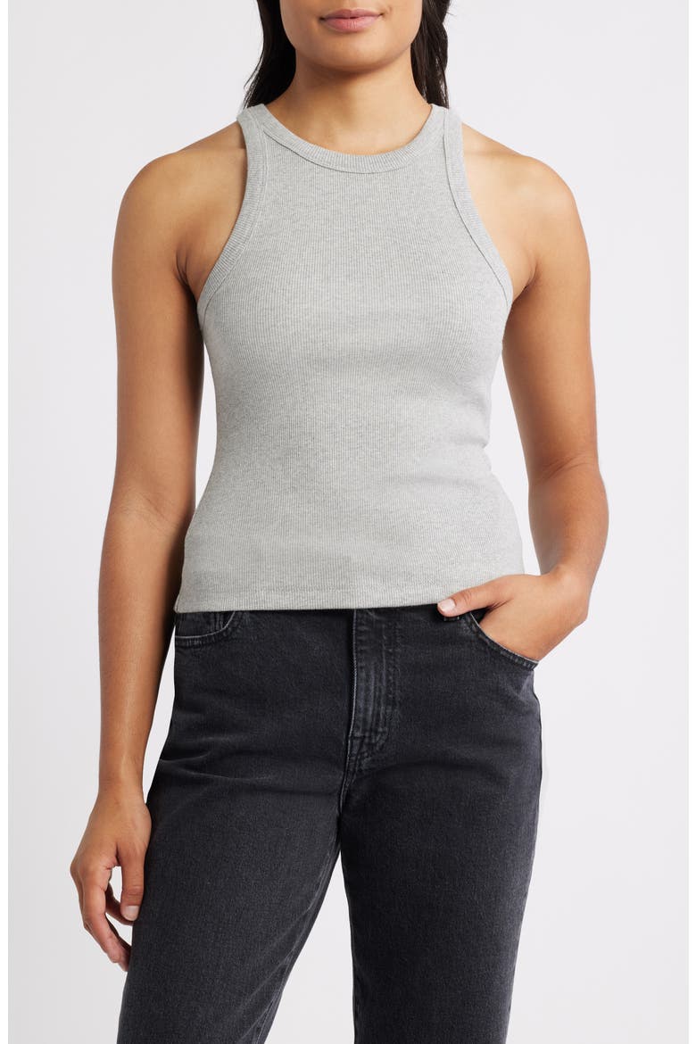 Rib Stretch Cotton Tank, Main, color, LIGHT GREY MELANGE