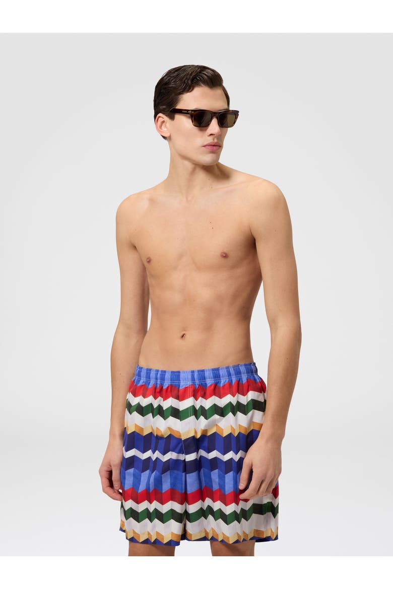 Long Swim Shorts With 3d Zigzag Print, Alternate, color, Multicoloured