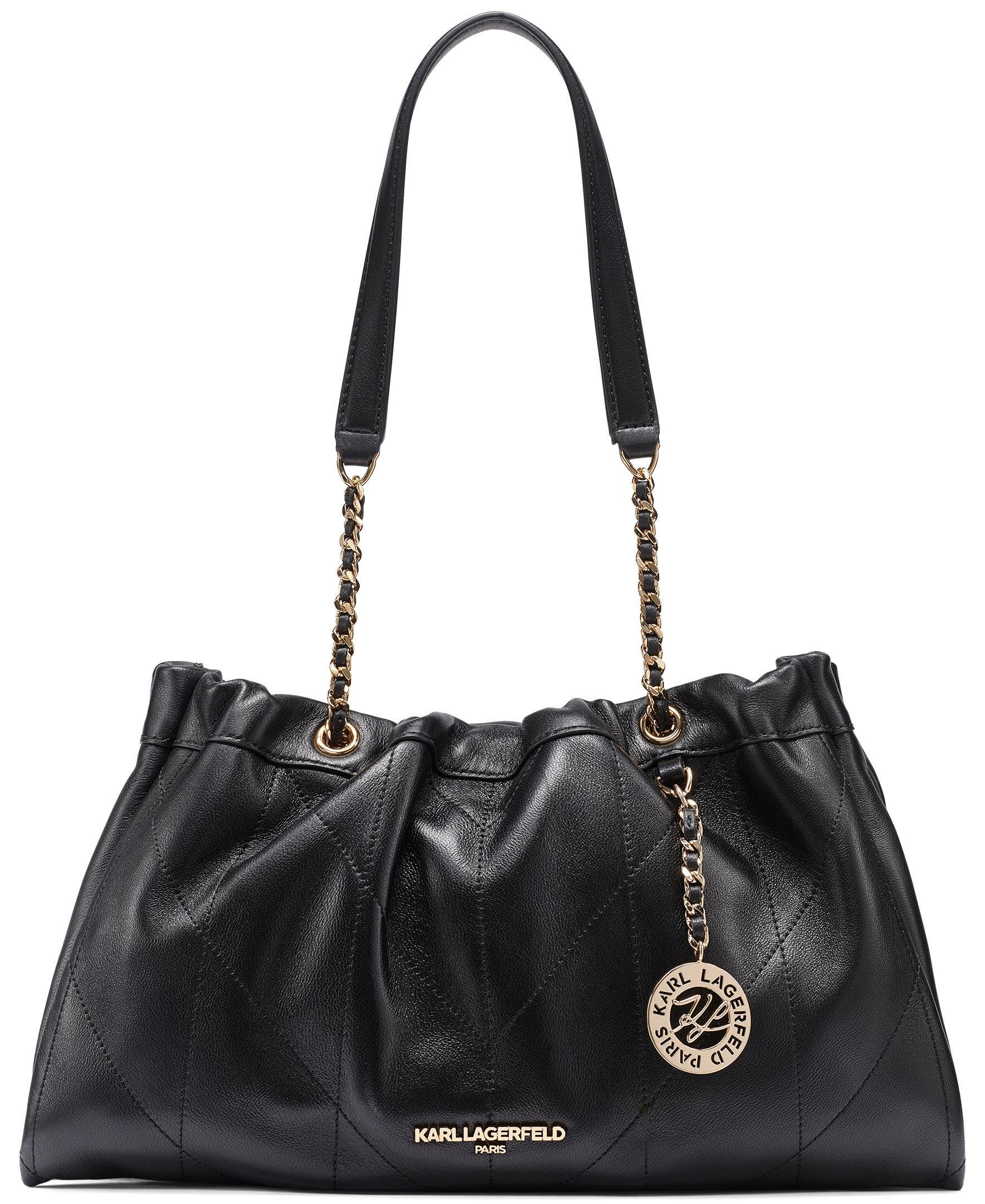 KARL LAGERFELD PARIS Amandine Leather  Shoulder, Main, color, Black/Gold