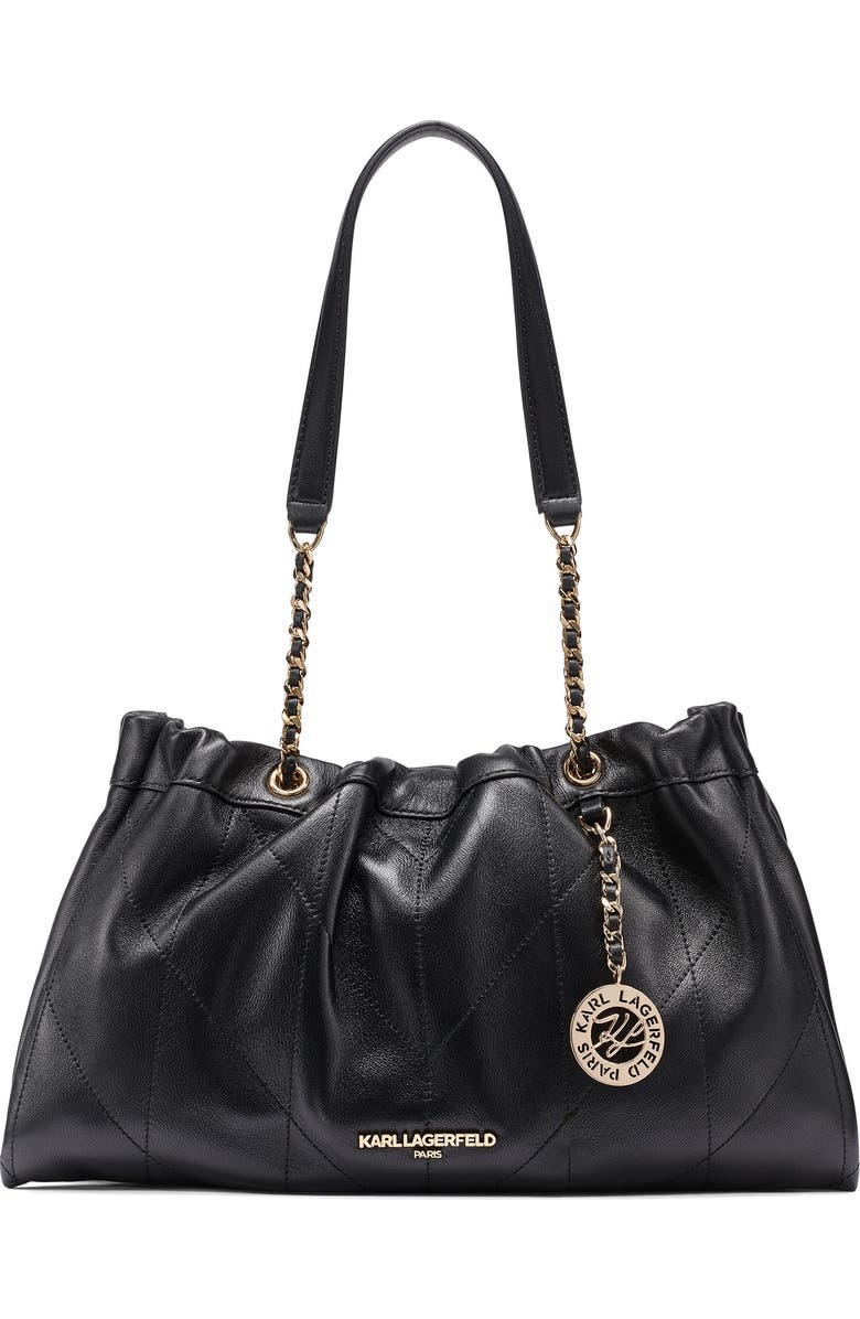 KARL LAGERFELD PARIS Amandine Leather Shoulder, Main, color, Black/Gold