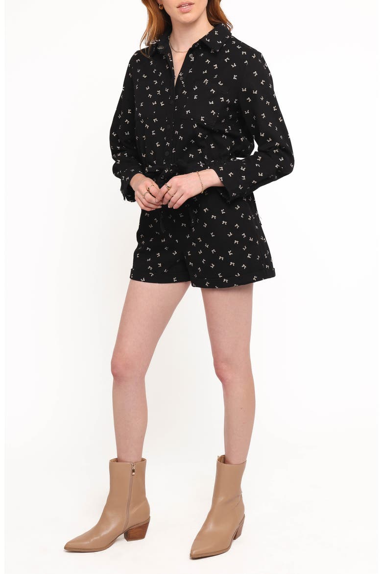Niqui Long Sleeve Romper, Alternate, color, BLACK CREAM