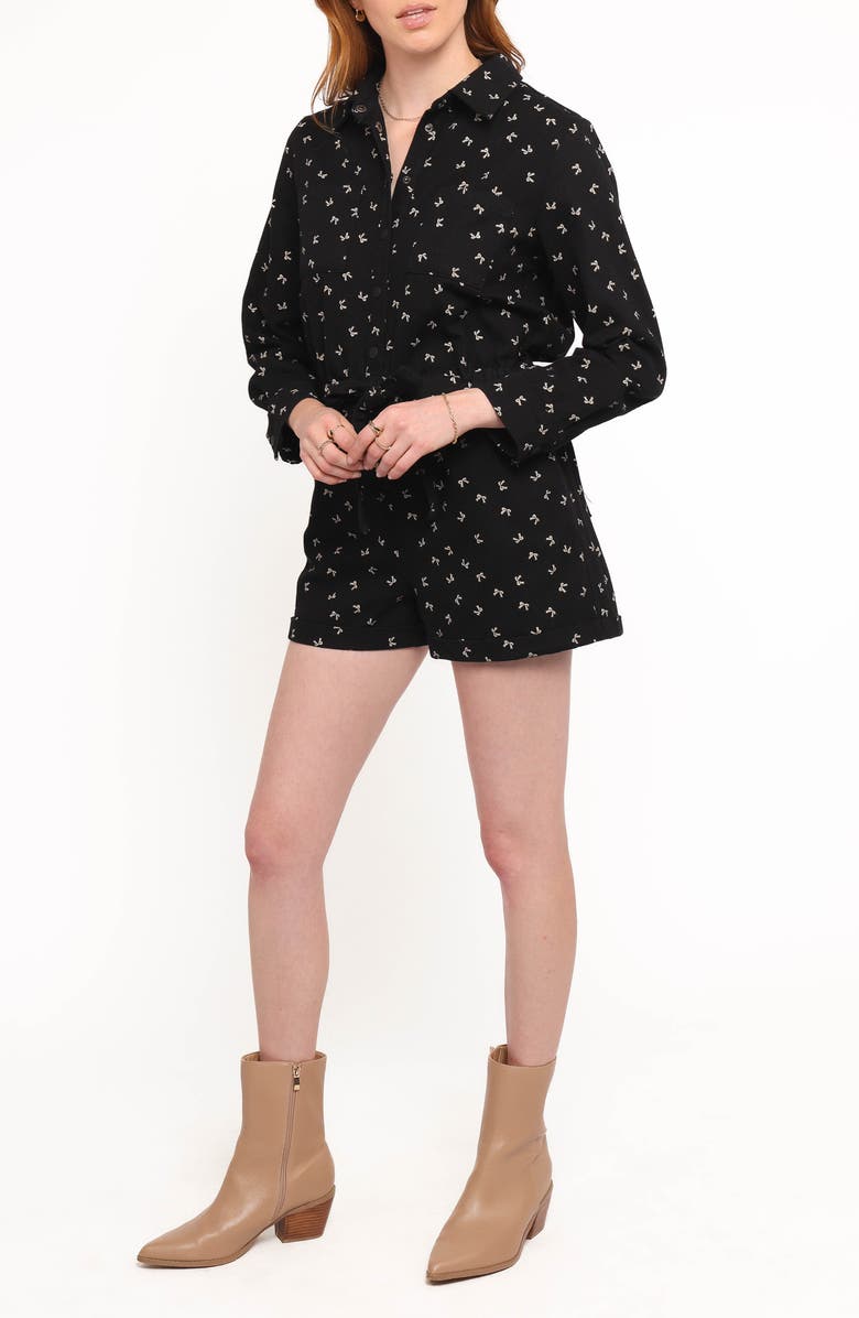 Petal & Pup Niqui Long Sleeve Romper, Alternate, color, Black Cream