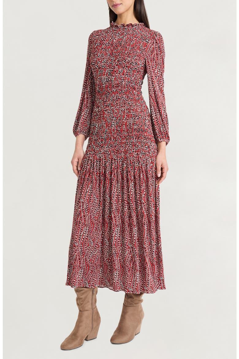 Smocked Long Sleeve Maxi Dress, Alternate, color, RUST/ BLACK