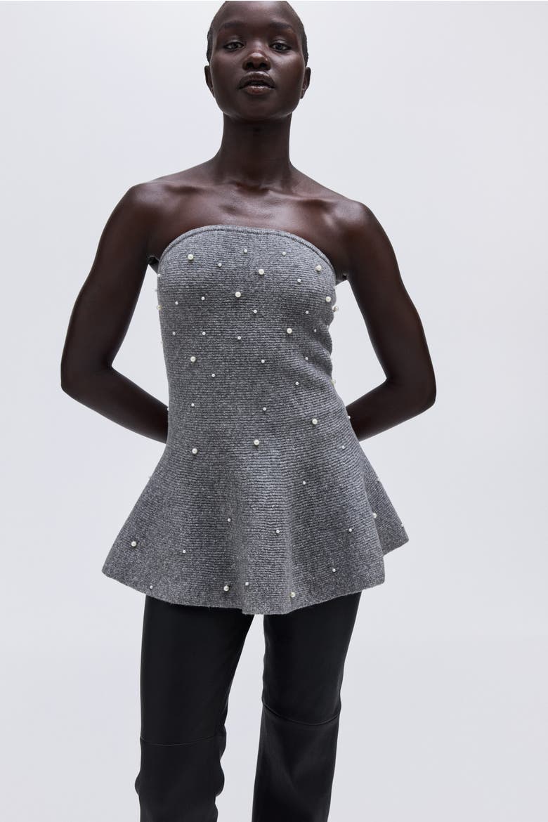 Bead-embellished Bandeau Top, Alternate, color, Gray melange