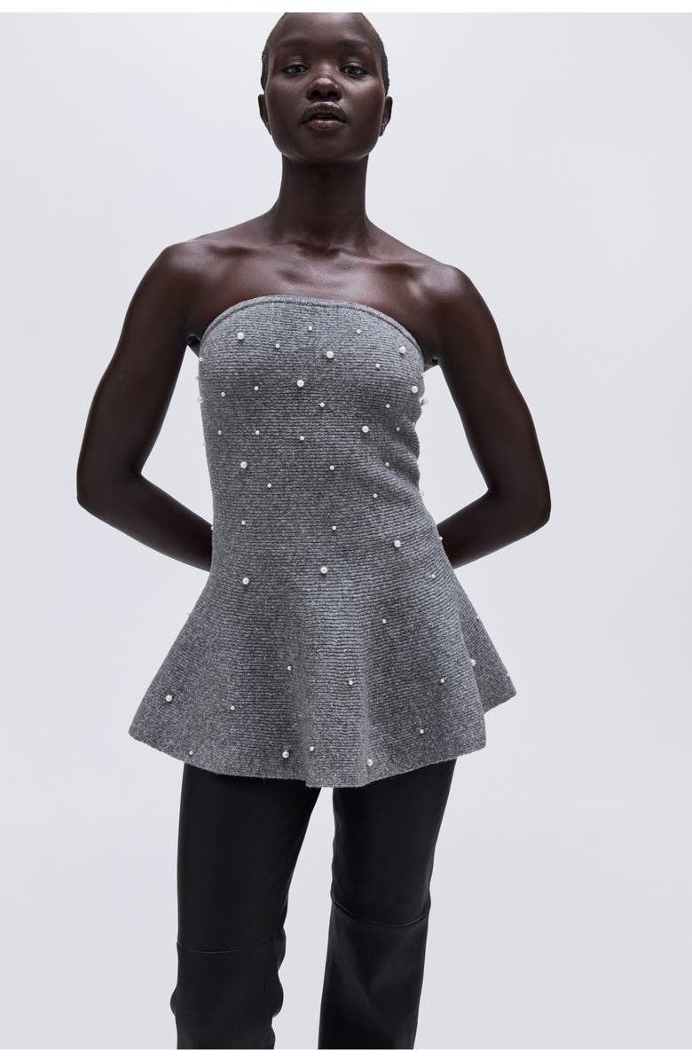 H&M Bead-embellished Bandeau Top, Alternate, color, Gray Melange