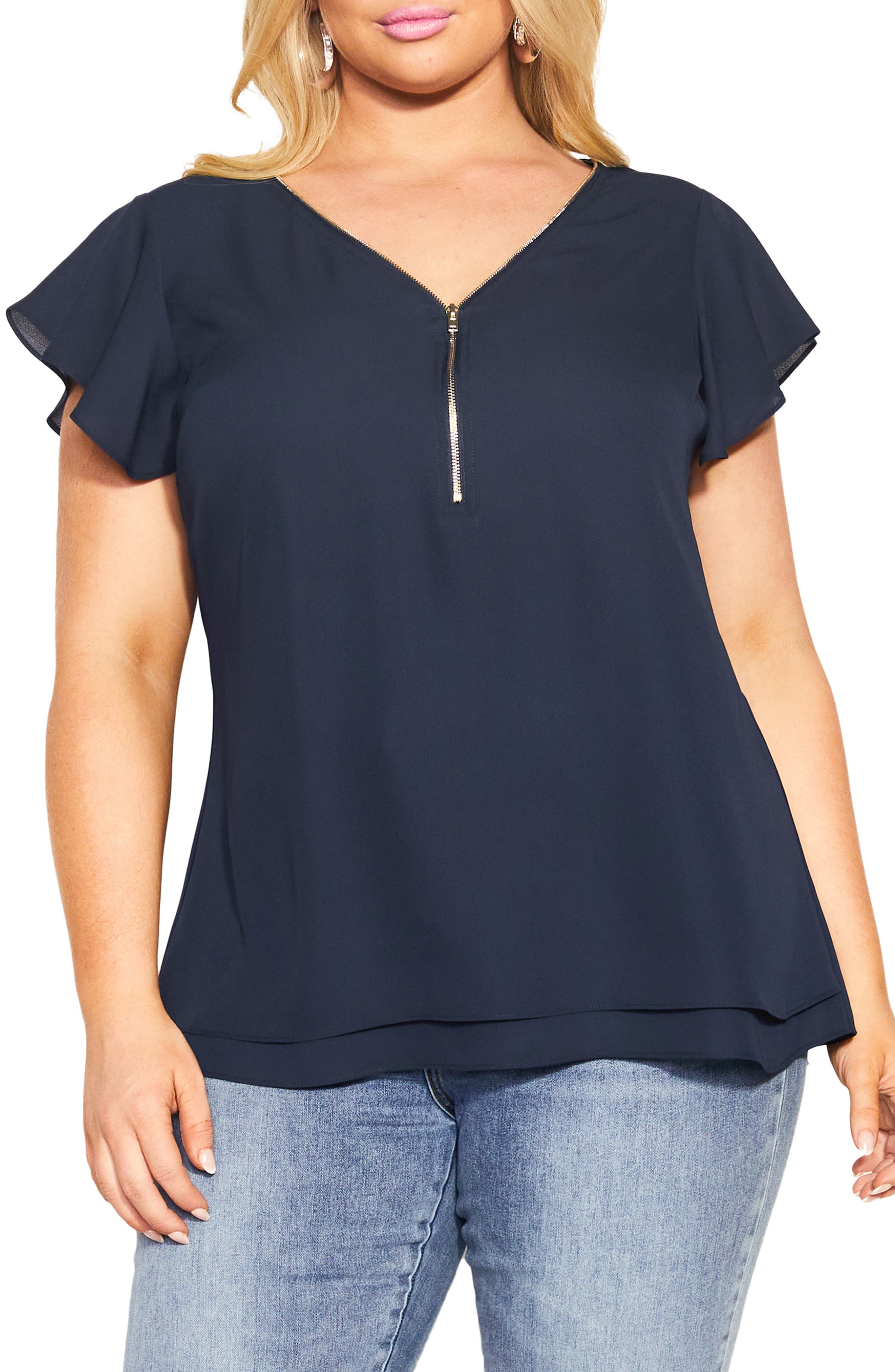 Florrie Zip Flutter Sleeve Top