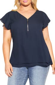 City Chic Florrie Zip Flutter Sleeve Top