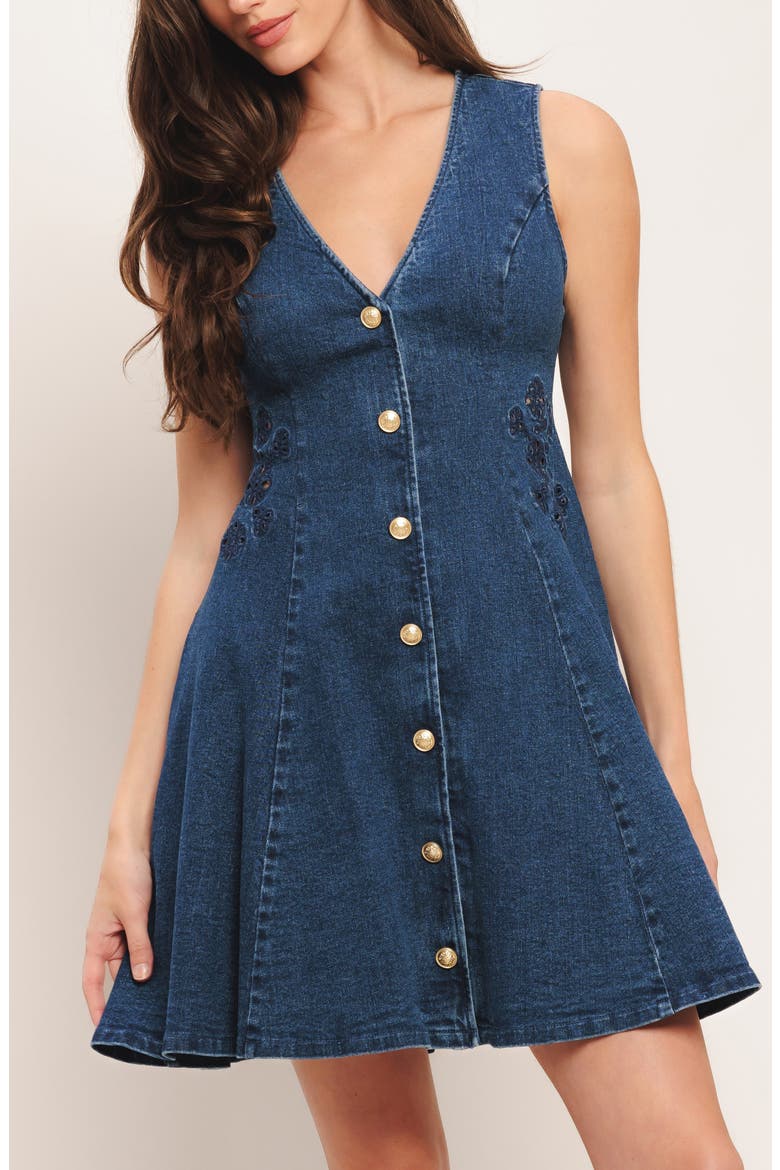 Denim Minidress, Alternate, color, MEDIUM INDIGO