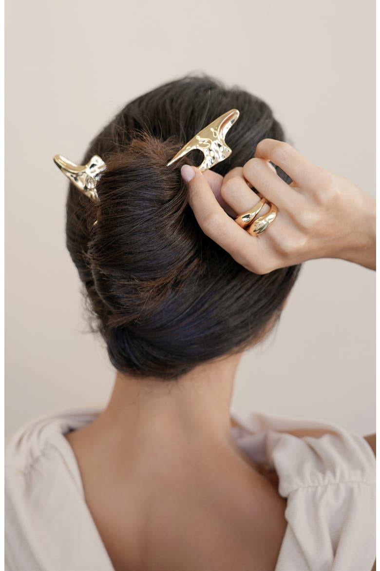 Number One Metal French Hair Pin, Alternate, color, GOLD