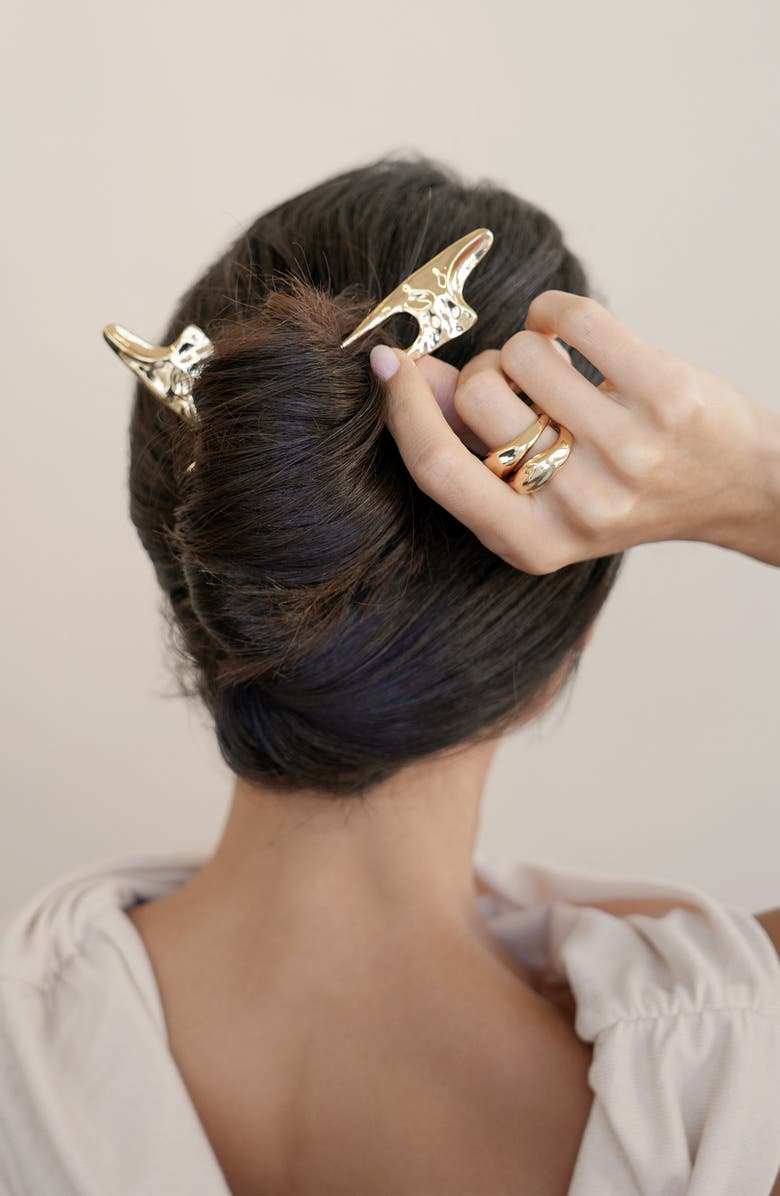 Ettika Number One Metal French Hair Pin, Alternate, color, Gold