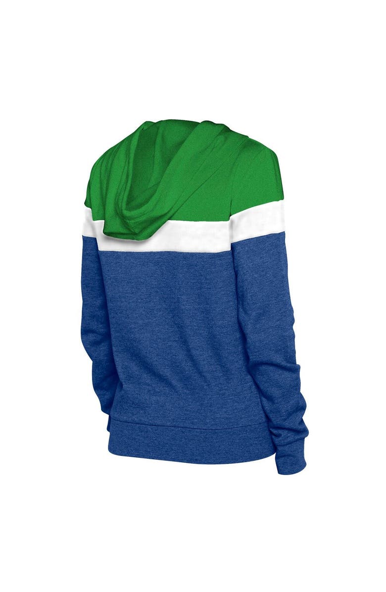 New Era Women's New Era College Navy/Neon Green Seattle Seahawks Throwback Colorblock Full-Zip Hoodie, Alternate, color,