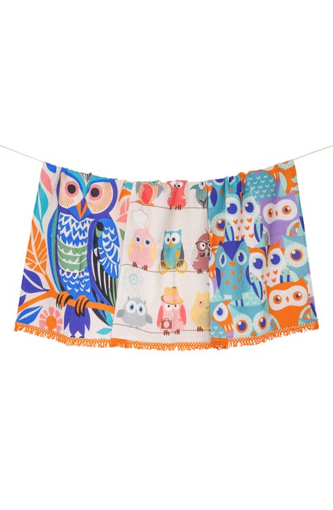 Whimsical Owl Set of 3 Kitchen Towels