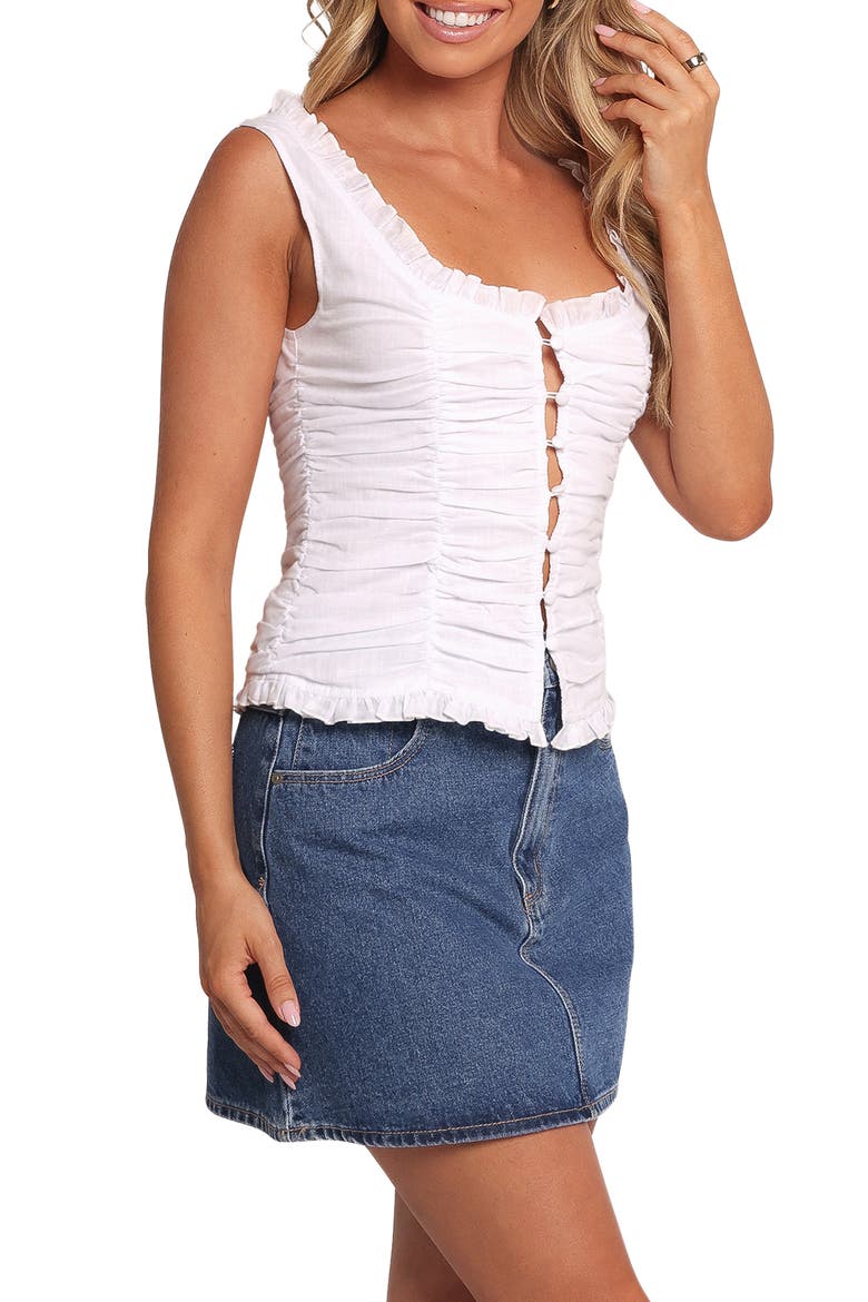 Jayda Frill Trim Ruched Tank, Alternate, color, WHITE