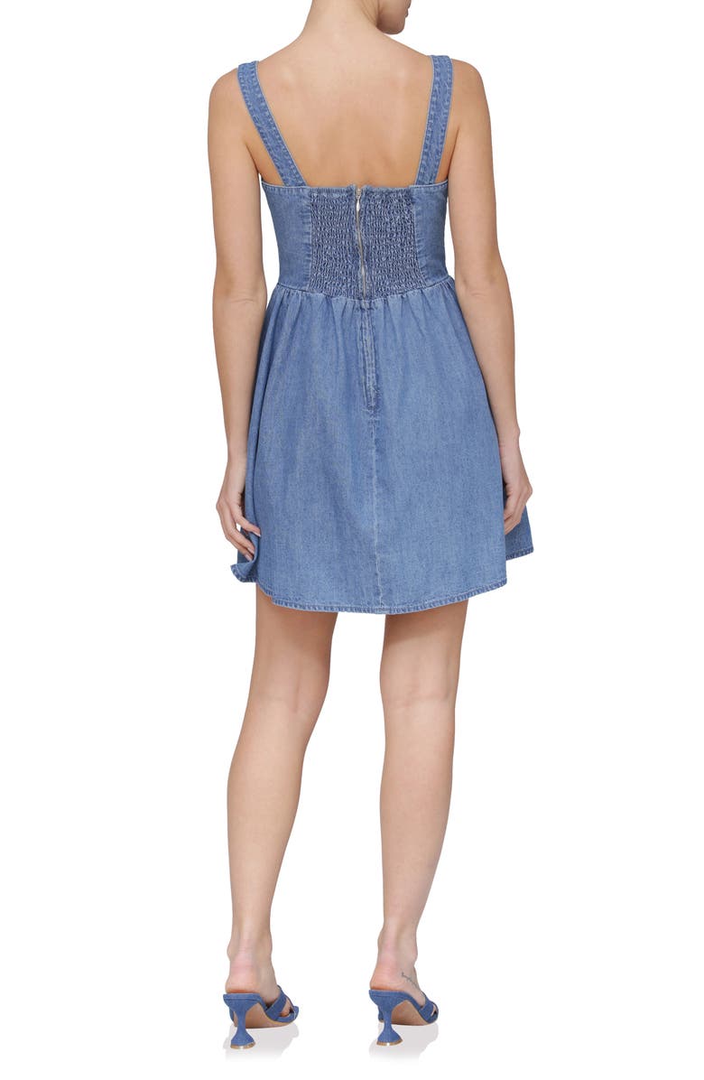 Avec Les Filles Bustier Cotton Denim Fit & Flare Minidress, Alternate, color, Light Wash
