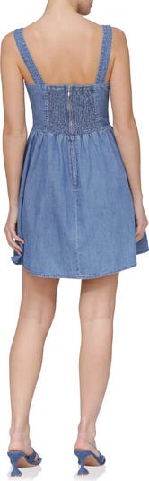 Bustier Cotton Denim Fit & Flare Minidress