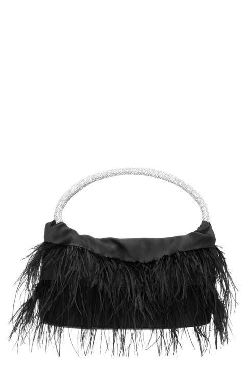 Crystal Handle Feather Clutch