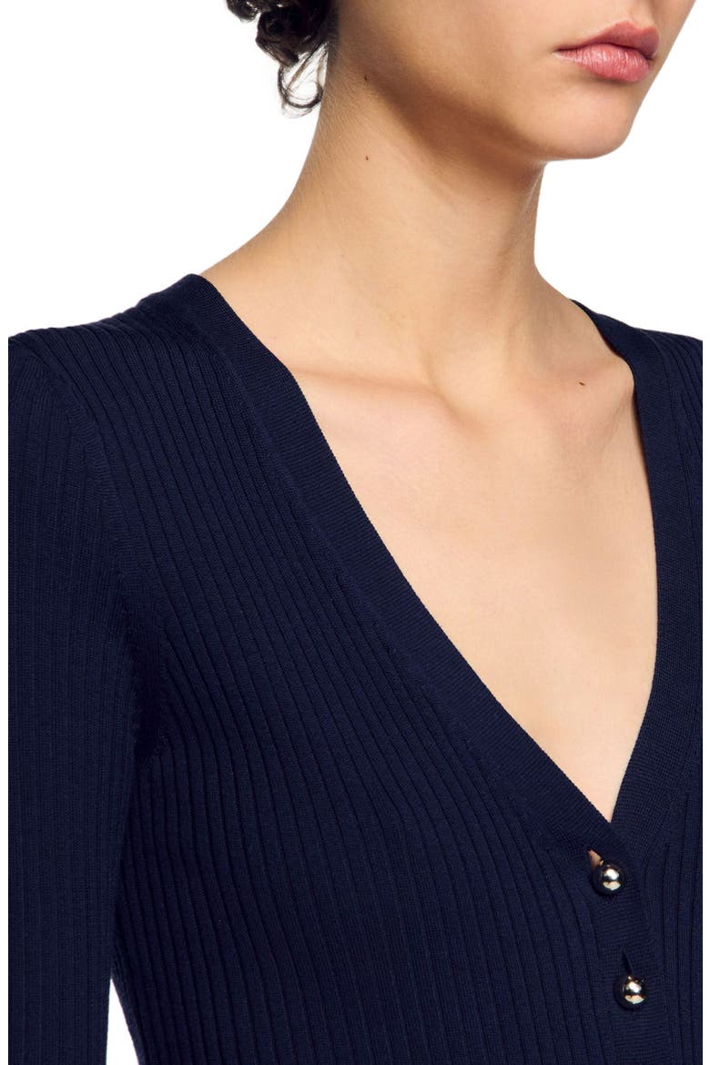 Rib knit cardigan, Alternate, color, Navy blue